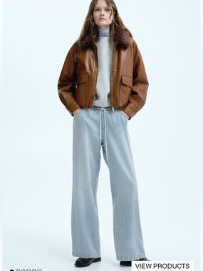 H&M Light Wash Denim Drawstring Pants Size S Wide Leg